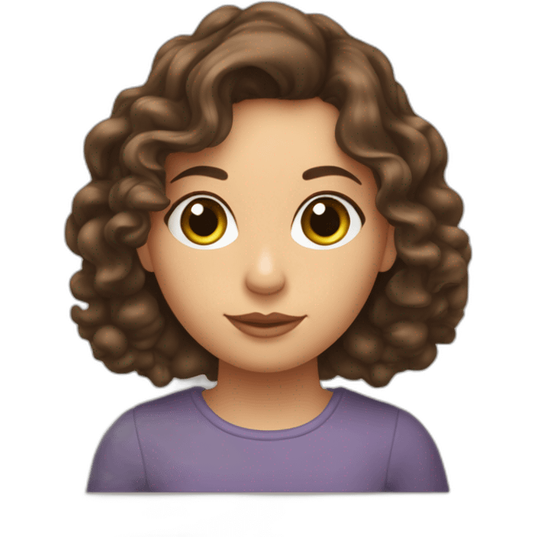 un emoji d’une fille brune,les cheveux bouclés onduler. Elle possède de grandes lèvres et est un peu joufflue. Elle possède aussi de beaux yeux vert.  emoji