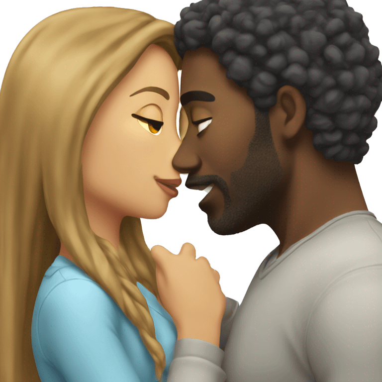 Black man kissing brunette long hair woman emoji