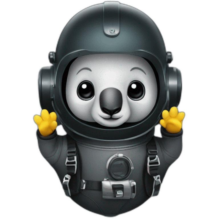 happy koala in black commercial diving suit emoji