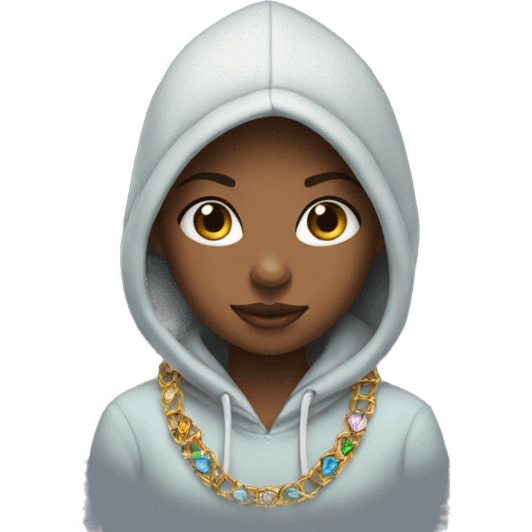 girl in hoodie with jewelry emoji