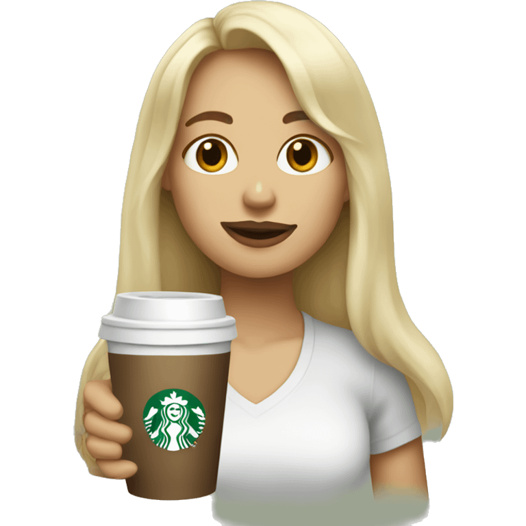 blonde girl with bangs drinking starbucks coffee emoji