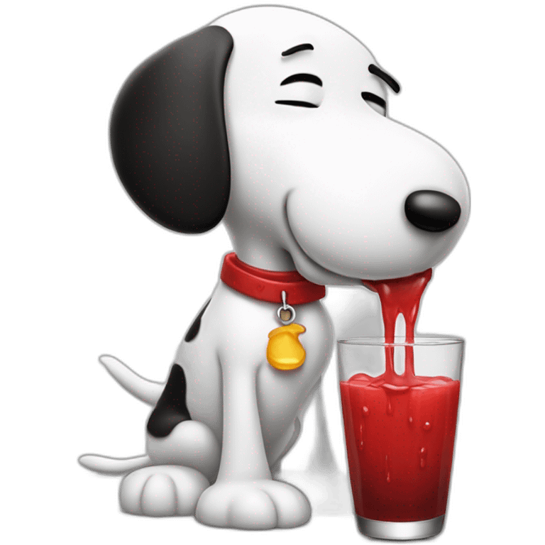 Snoopy with red juice on face dripping from mouth, angry emoji