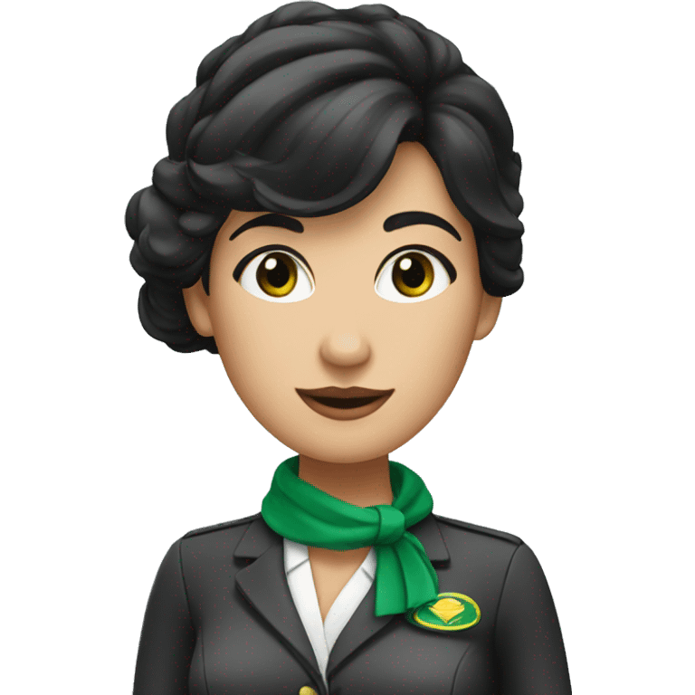 flight attendant with black hair and green scarf  emoji