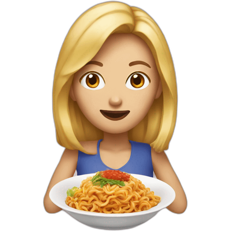 Blonde woman eating Mi goreng emoji