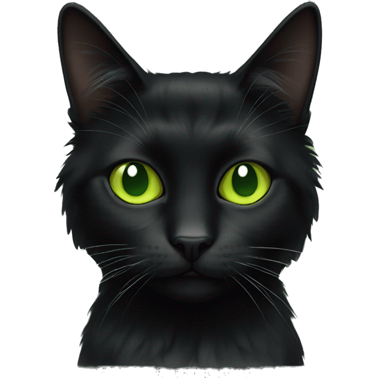 black long haired cat with lime green eyes emoji