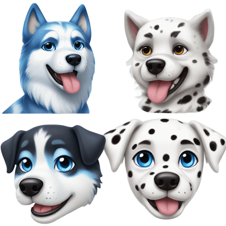 realistic and high detail of kawaii syberian husky and dalmatian emoji