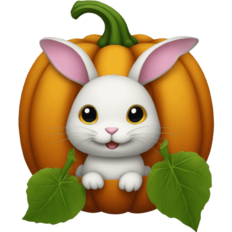 Rabbit in a pumpkin with leaves  emoji