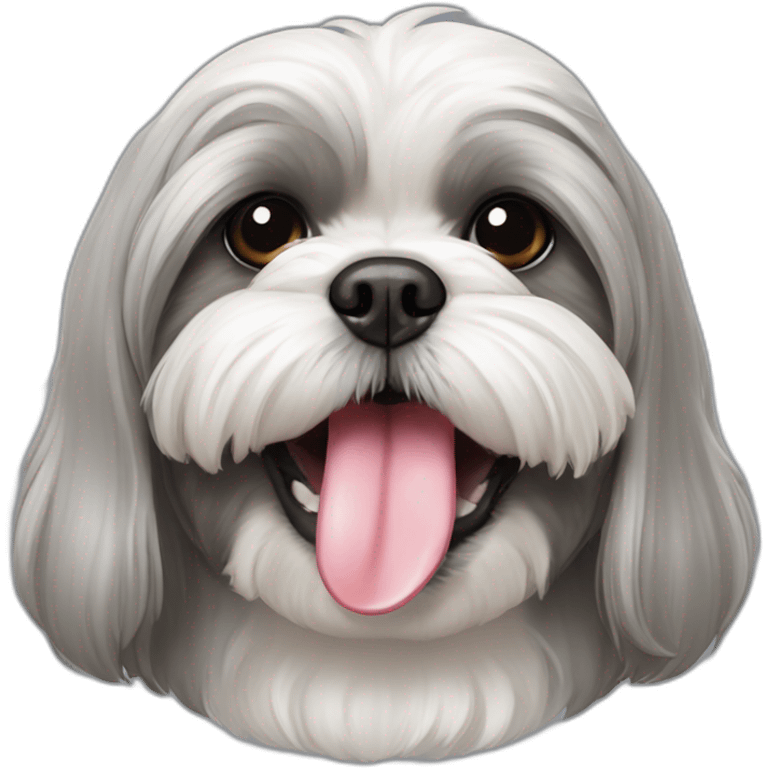 grey shih tzu tongue out with white hood emoji