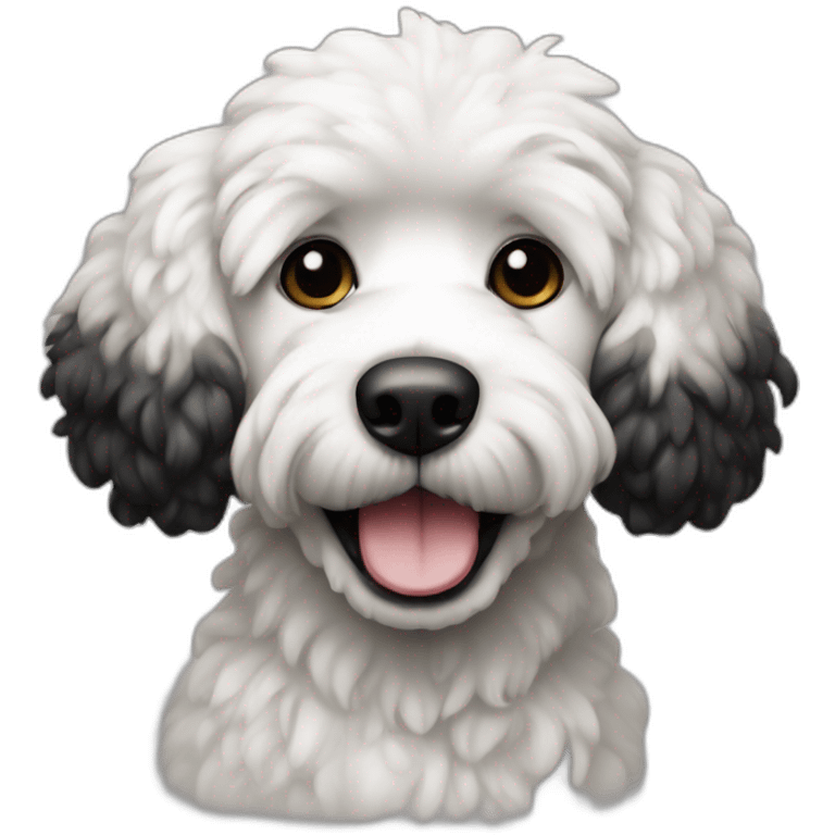 Caniche avec blanc et noir qui tire la langue emoji