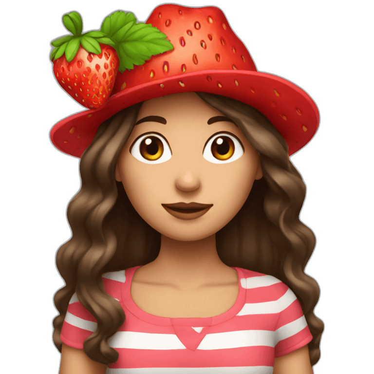 Brunette girl with long hair and strawberry hat emoji