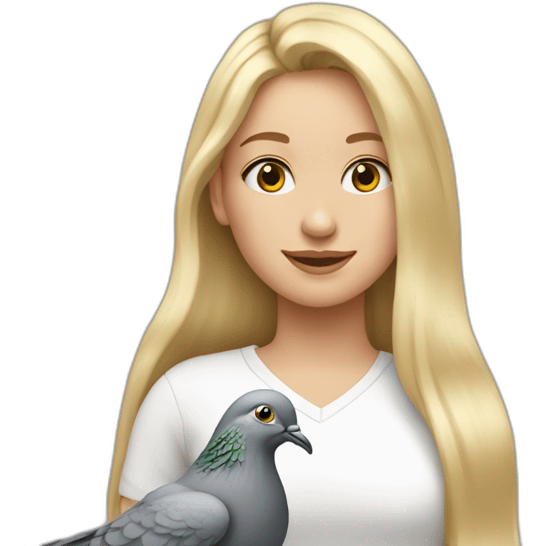 Blonde girl with long hair with pigeon on the shoulder  emoji