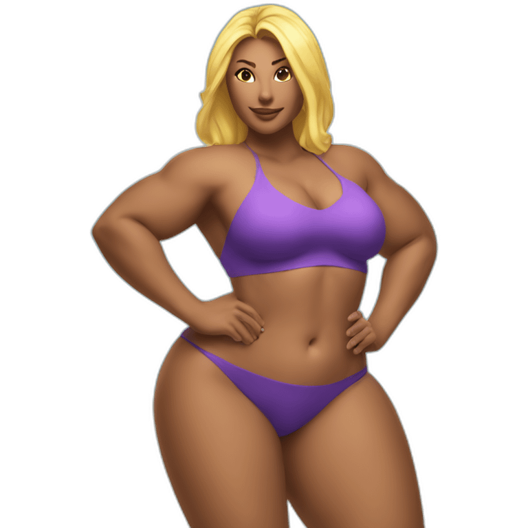 Slim-thicc Caucasian woman bikini superhero pose (beach body) lower body emoji