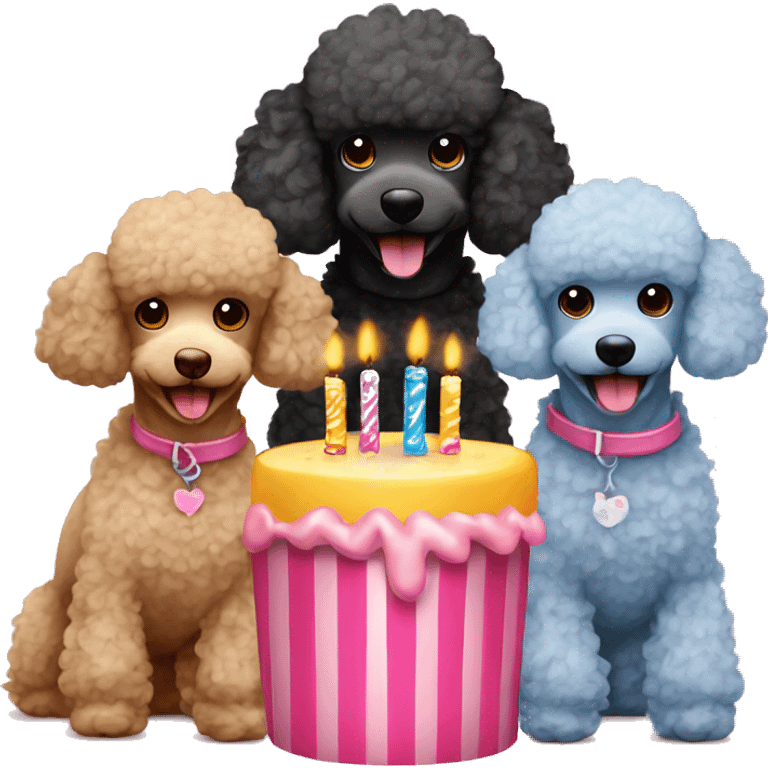 Three toy poodles celebrating a birthday  emoji