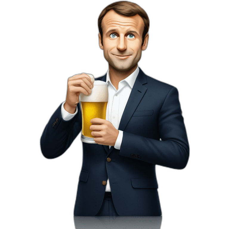 Emmanuel Macron holding a beer emoji