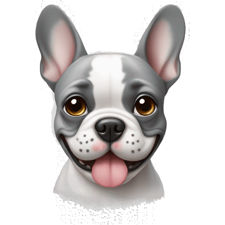 White and Gray French bulldog smiling emoji