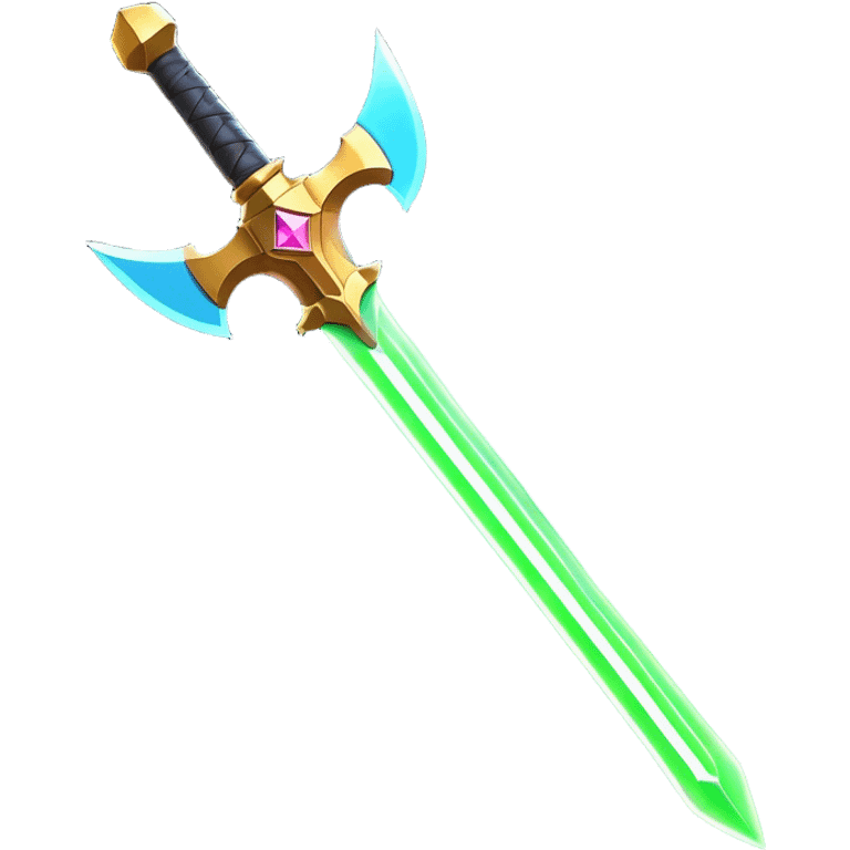 Clash of Clans aesthetic: Cinematic heroic Laser halo Sword Emoji, rendered in a 3D vector-style similar to standard emojis with minimal shading and bold, simplified shapes. A compact, vibrant energy blade with a neon-hued, glowing edge and futuristic hilt, softly glowing with a radiant cosmic charm. Simplified yet unmistakably iconic, highly detailed and consistent, glowing with a soft pulsating brilliance and high shine. Stylized with a touch of interstellar elegance and a soft glowing outline, capturing the essence of a legendary energy blade with a friendly, playful manner! emoji