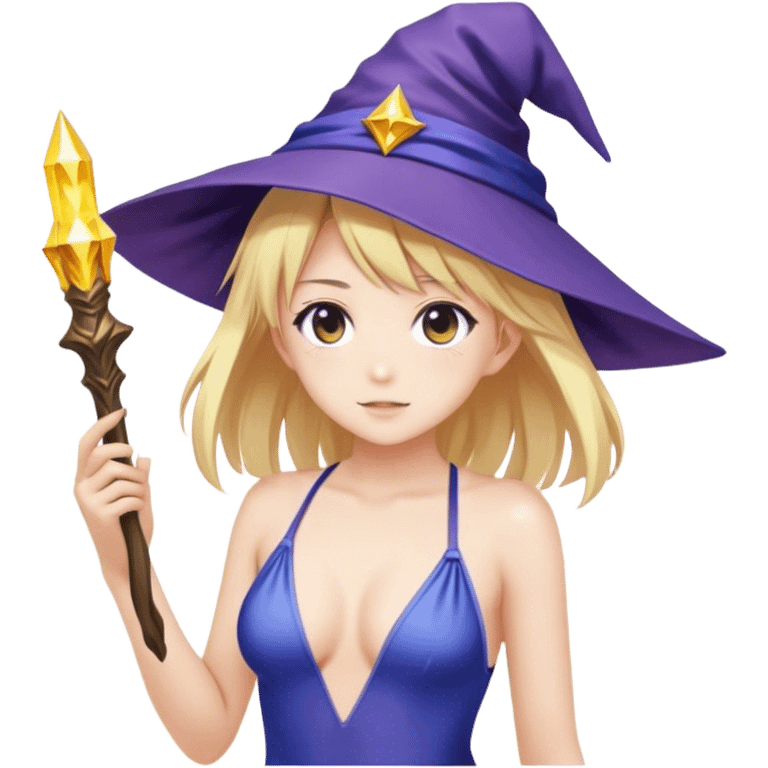 Anime girl dressed as a wizard, wearing a swimsuit emoji