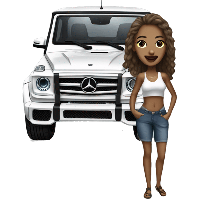 European swag Woman outside mercedes G wagon emoji