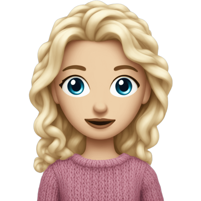 Beautiful finish blonde girl with blue eyes knitting sweater  emoji