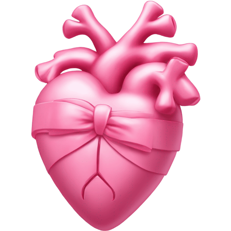 Pink anatomical heart pastel pink with pink bow on top emoji