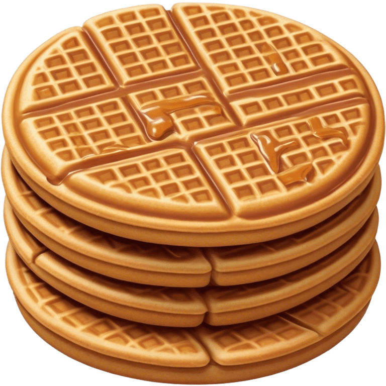 Stroopwafel Cinematic Realistic Stroopwafel Dessert Emoji, depicted as a single, flat, delicate caramel-filled waffle cookie rendered with crisp textures and warm, inviting lighting. emoji