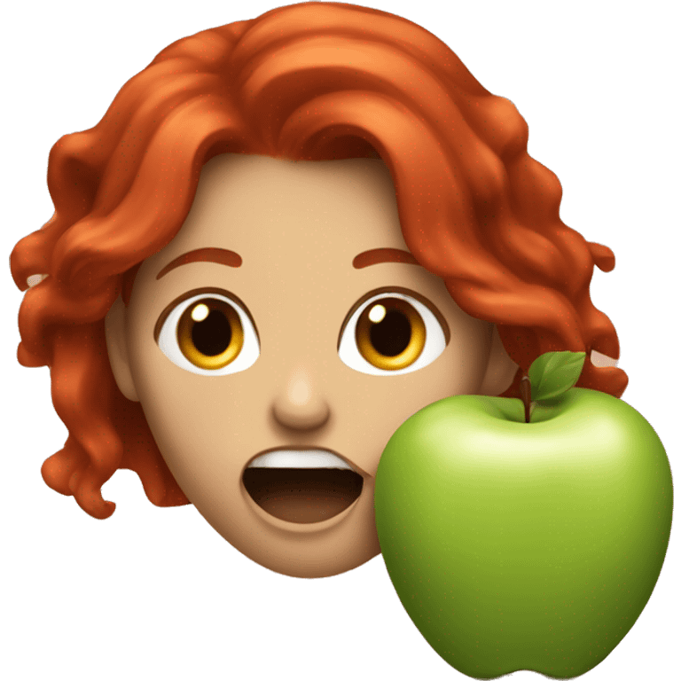 Female with copper red hair biting into an apple  emoji