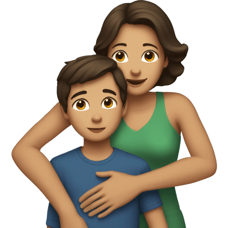 A brunette mom hugging her son emoji