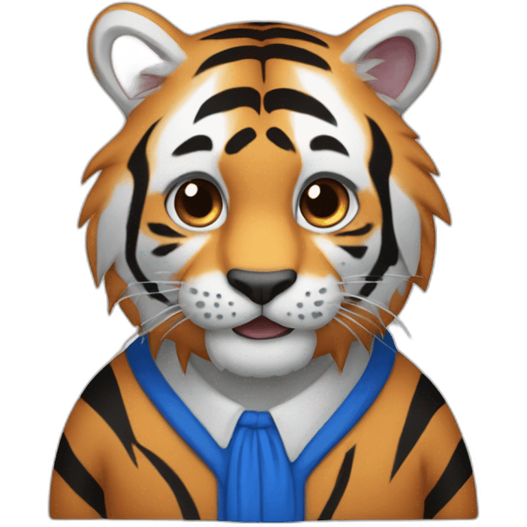 an tiger with a blue fur coat and white secondary coat with dark blue stripes emoji