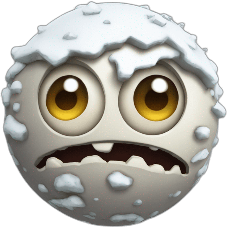 3d sphere with a cartoon humdrum vine Snow Golem skin texture with elderly eyes emoji