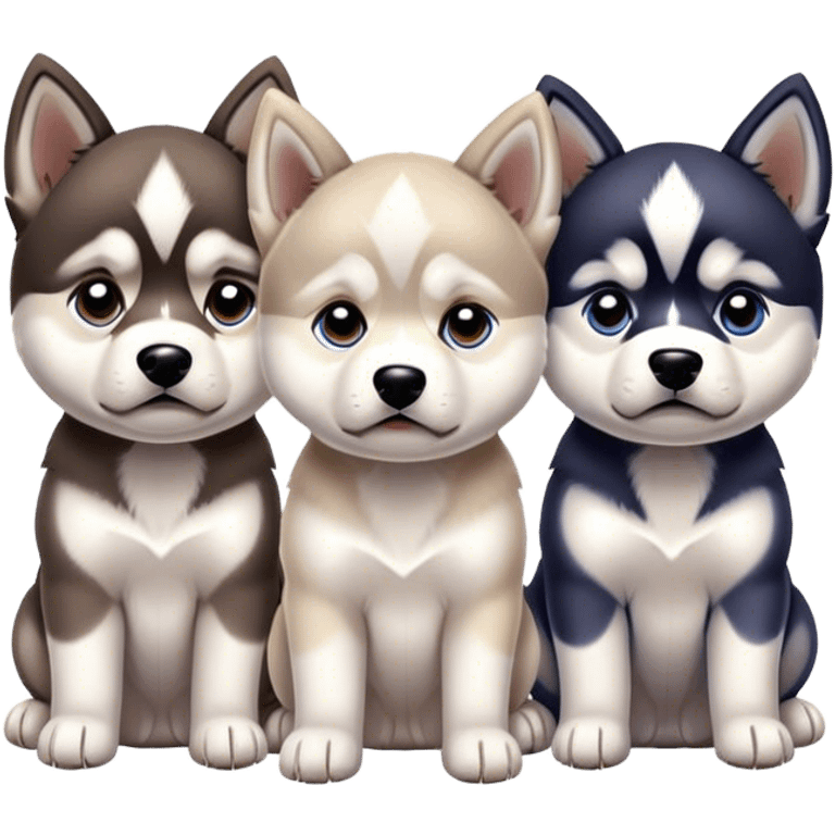 very sad three puppies 
huskies look pitifully emoji