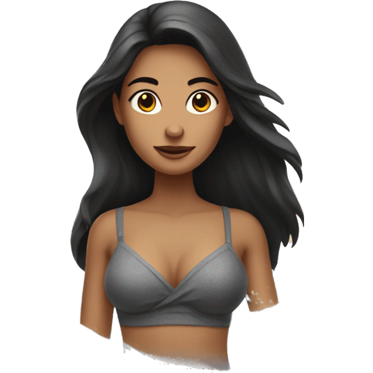 Woman with long dark hair at beach emoji