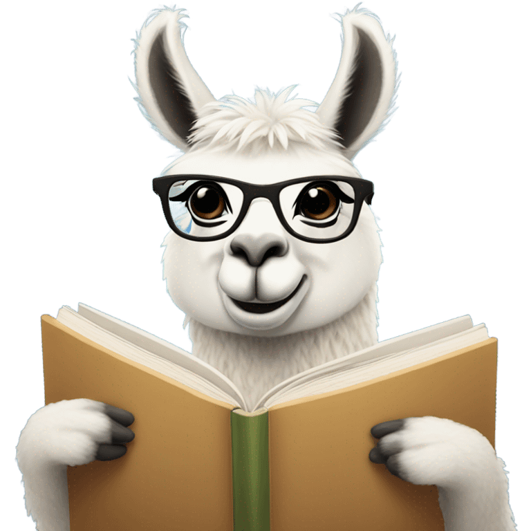 a studious llama with a book emoji