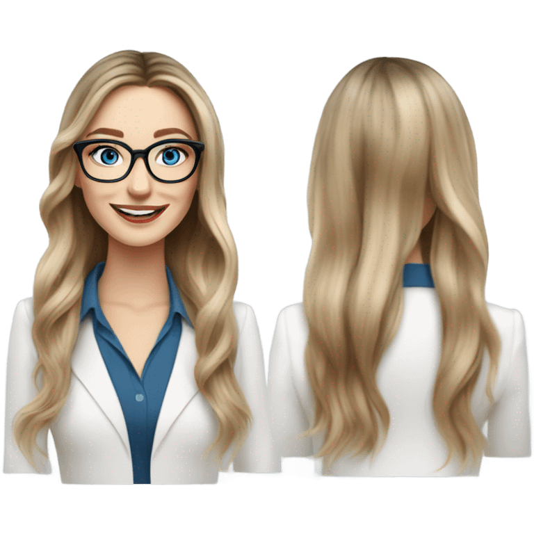 Shoulder length Balayage pale beautiful corporate woman with glasses and blue eyes happy  emoji