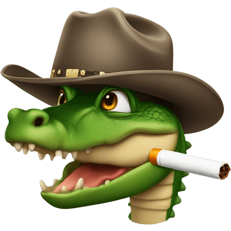 Alligator wearing cowboy hat and cigarette  emoji