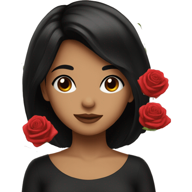 a girl with black hair loves roses a lot emoji