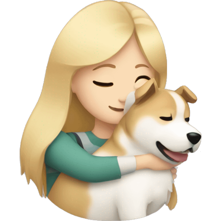 blonde woman hugging akita inu dog  emoji