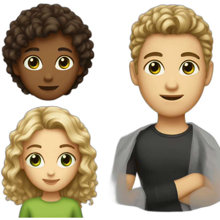 girl with blond hair green eyes and a boy with curly dark hair and brown eyes emoji