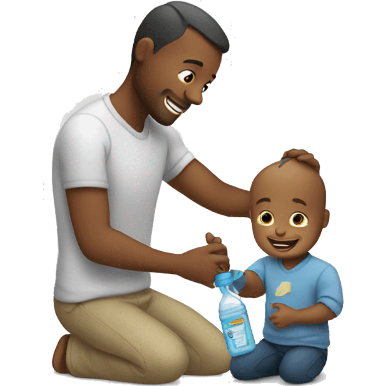 Father giving baby bottle to his baby  emoji