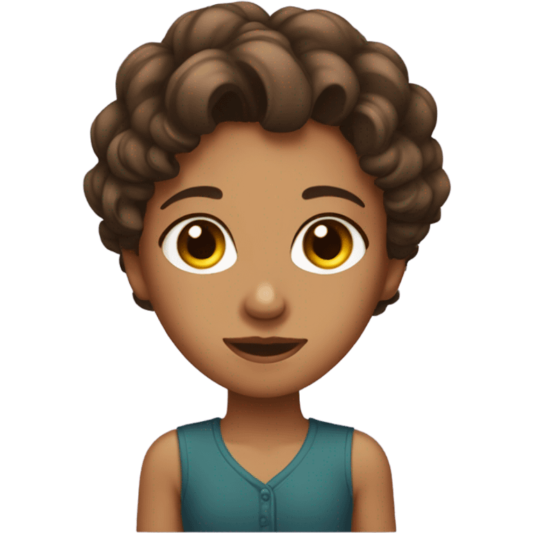 A tanned girl with brown eyes, short brown wavy hair emoji