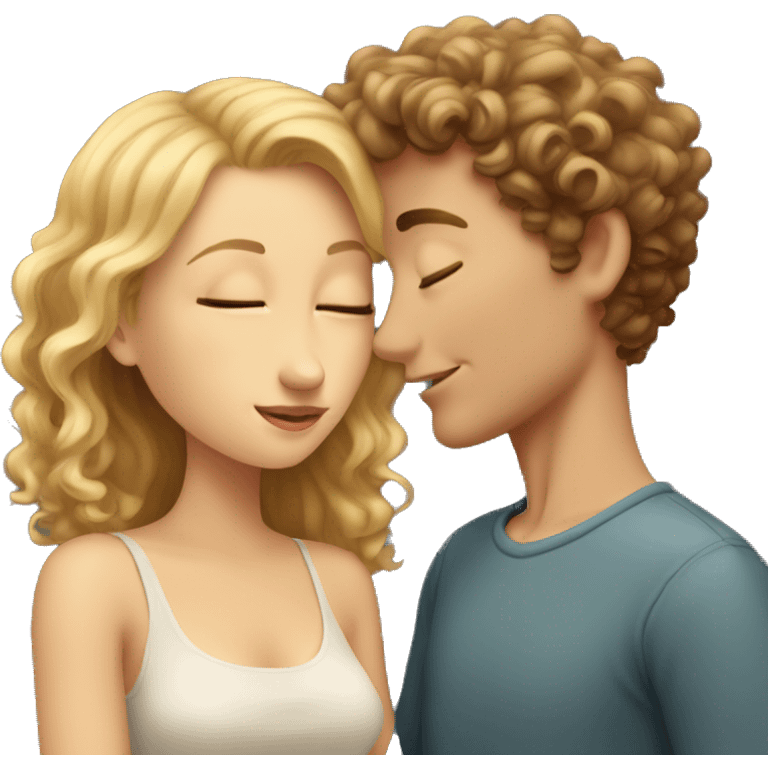 White boy with brown curly hair kissing blond girl, they have close eyes  emoji