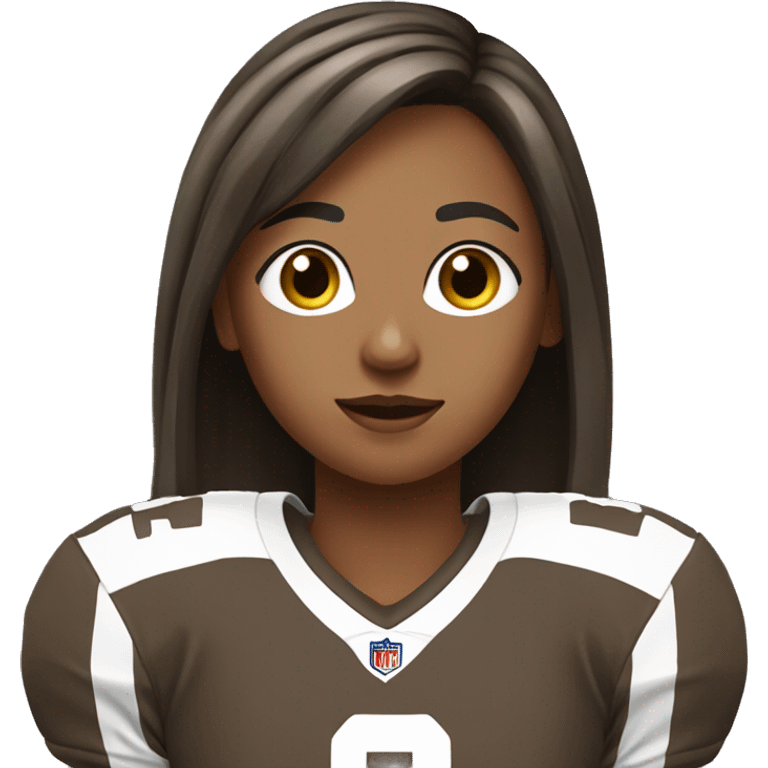 girl as a me, with Fringe brown-haired, long straight hair, hazel and slant eyes, and wearing football jersey emoji