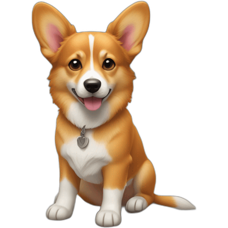 Full Orange furr and corgi East european village dog mix puppy with small leggs with ears down flepped emoji