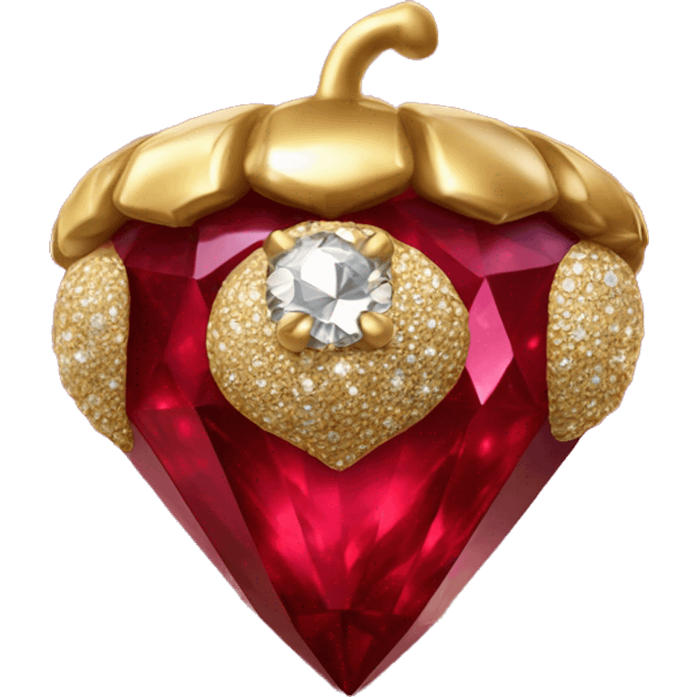 sparkling Ruby Acorn like diamond with stem made of gold emoji