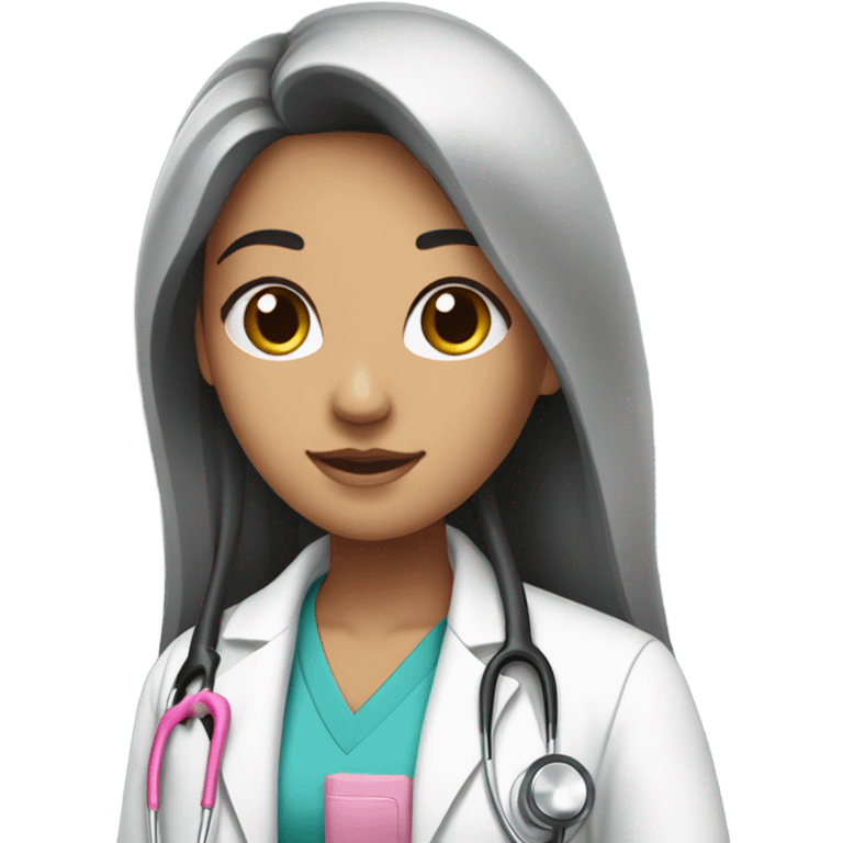 Long black hair female doctor in pink undershirt white coat over pink stethoscope  emoji