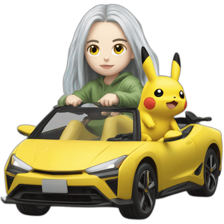 billie eilish riding pikachu car emoji