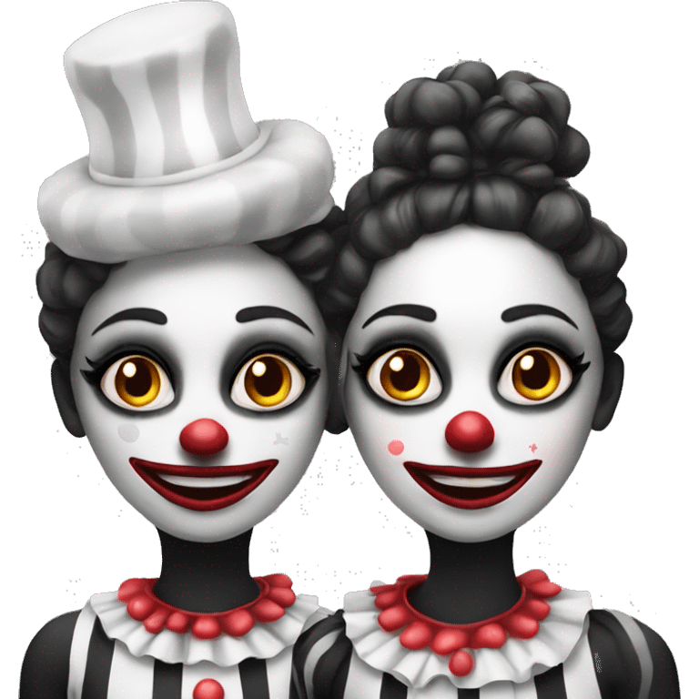 Two female black and white clowns emoji