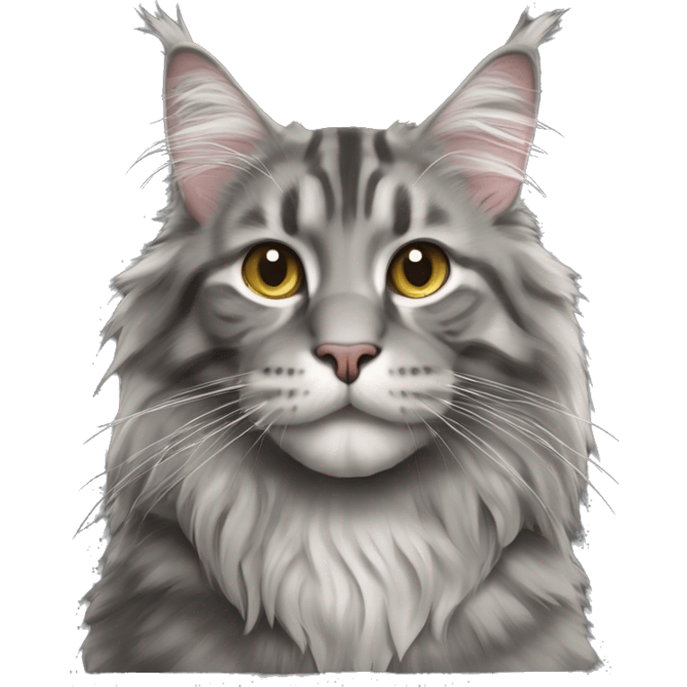 Grey tabby Maine coon cat also showing the neck and tail emoji