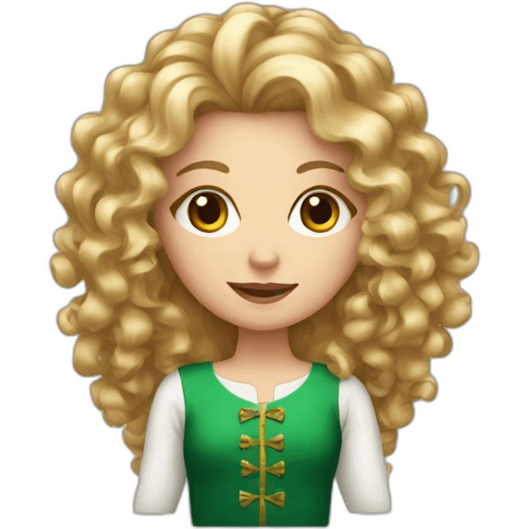 long-haired curly white girl in a Christmas costume emoji