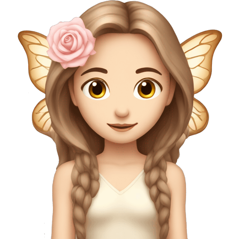 Beautiful, rose, fairy, light beige, long brown hair, big wings, fair skin emoji