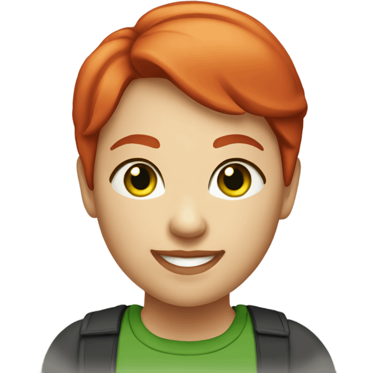 smiling red short haired chubby female with green eyes emoji